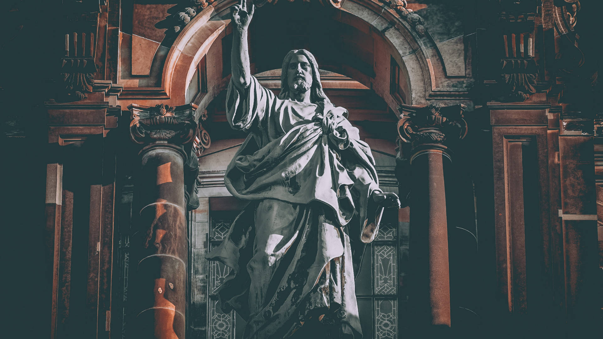 Bildskärmsbakgrundmed Staty Av Jesus. Wallpaper