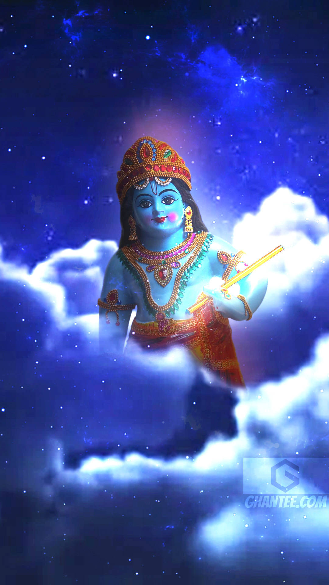 Download Statue Of Bal Krishna Over The Night Sky Wallpaper 