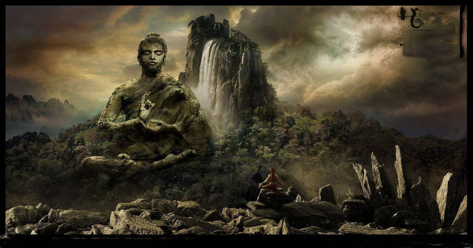 Statue Of Buddha Desktop With Man Wallpaper