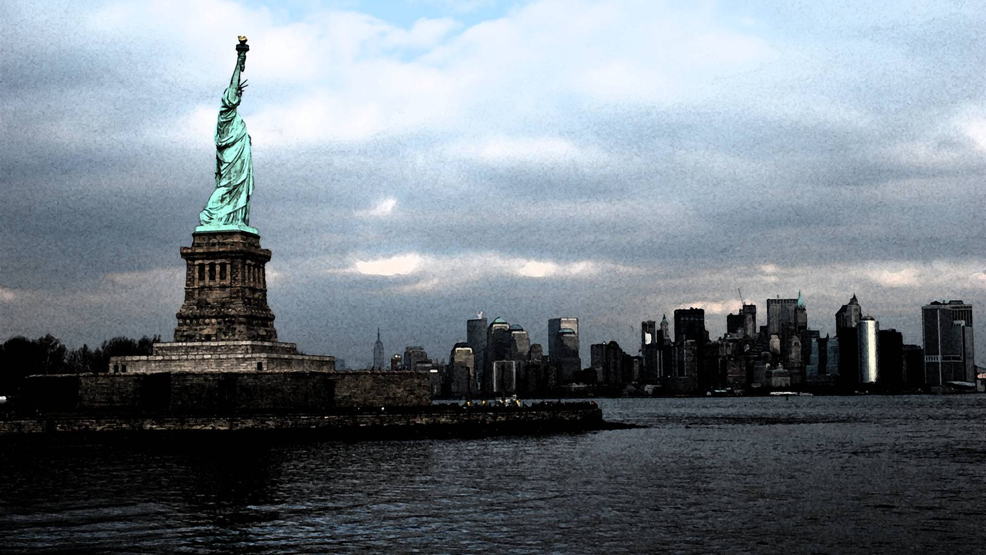 Statue Of Liberty Dark Cloudy Sky Wallpaper
