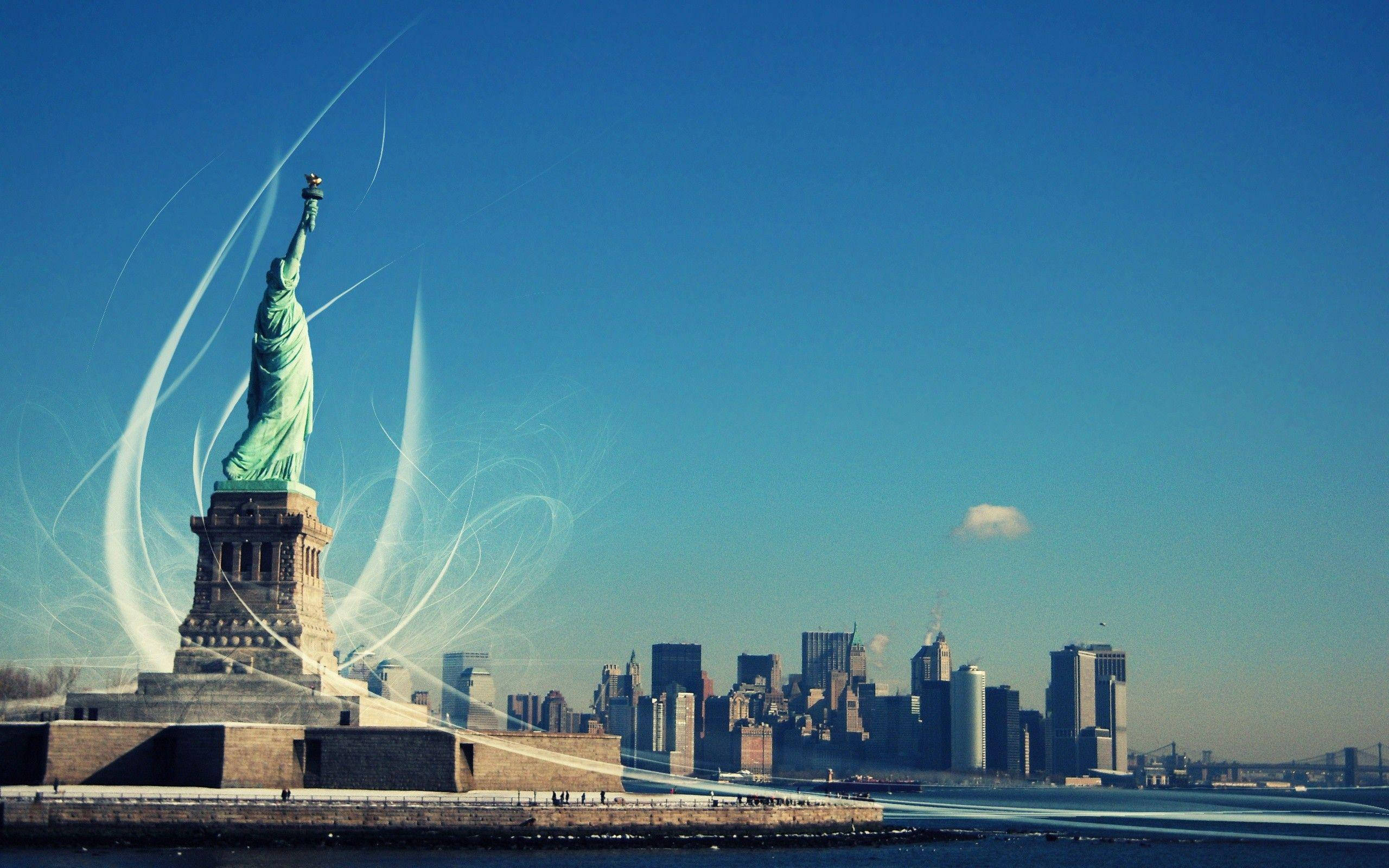 Statue Of Liberty In American City Wallpaper
