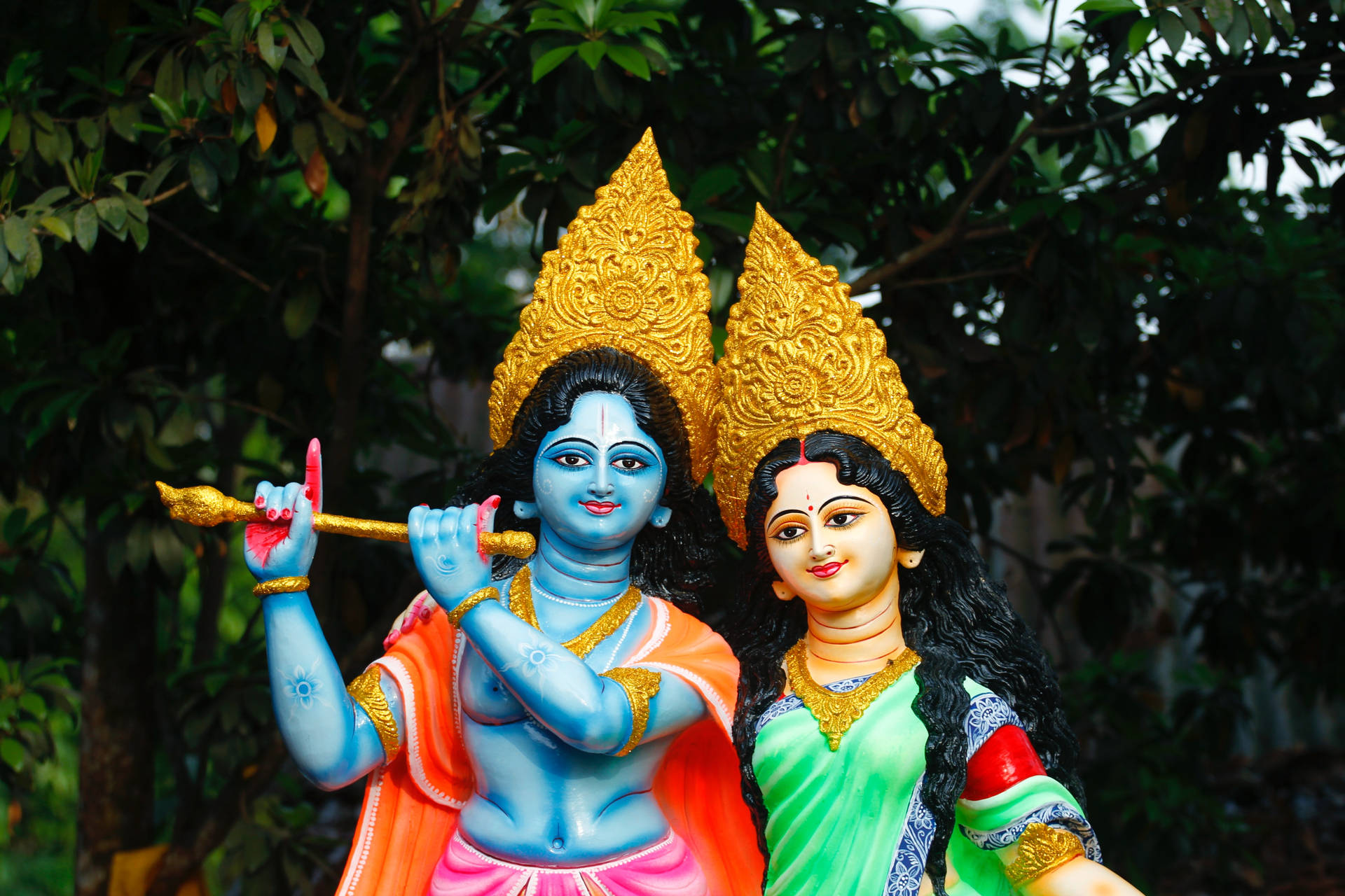 Statue Pair Lord Krishna 3d Wallpaper