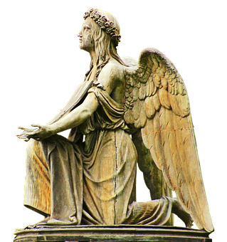 Statueof Angelwith Wreathand Outstretched Hand PNG