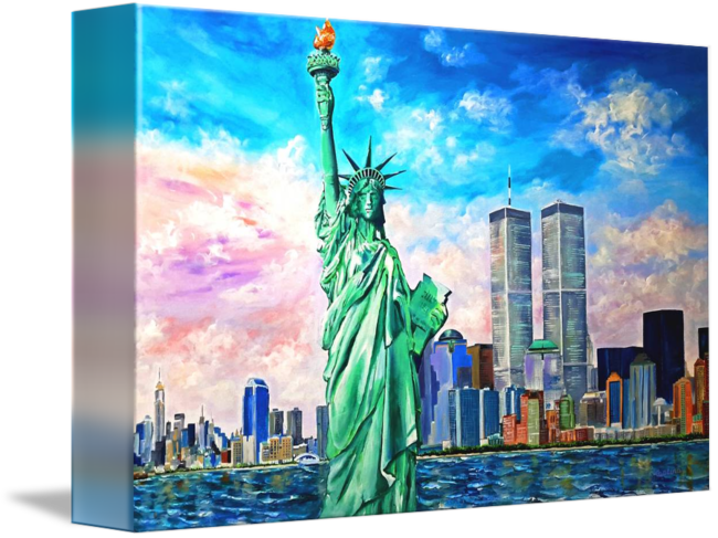 Statueof Libertyand Twin Towers Canvas Art PNG