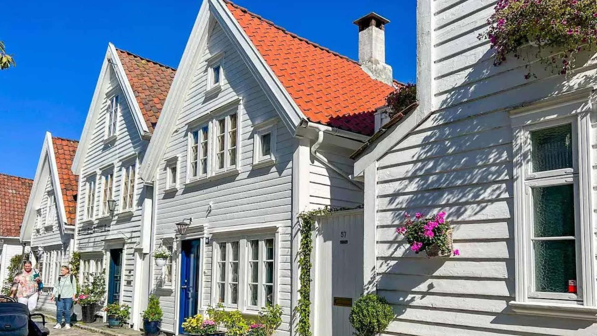 Stavanger Traditional White Wooden Houses Wallpaper