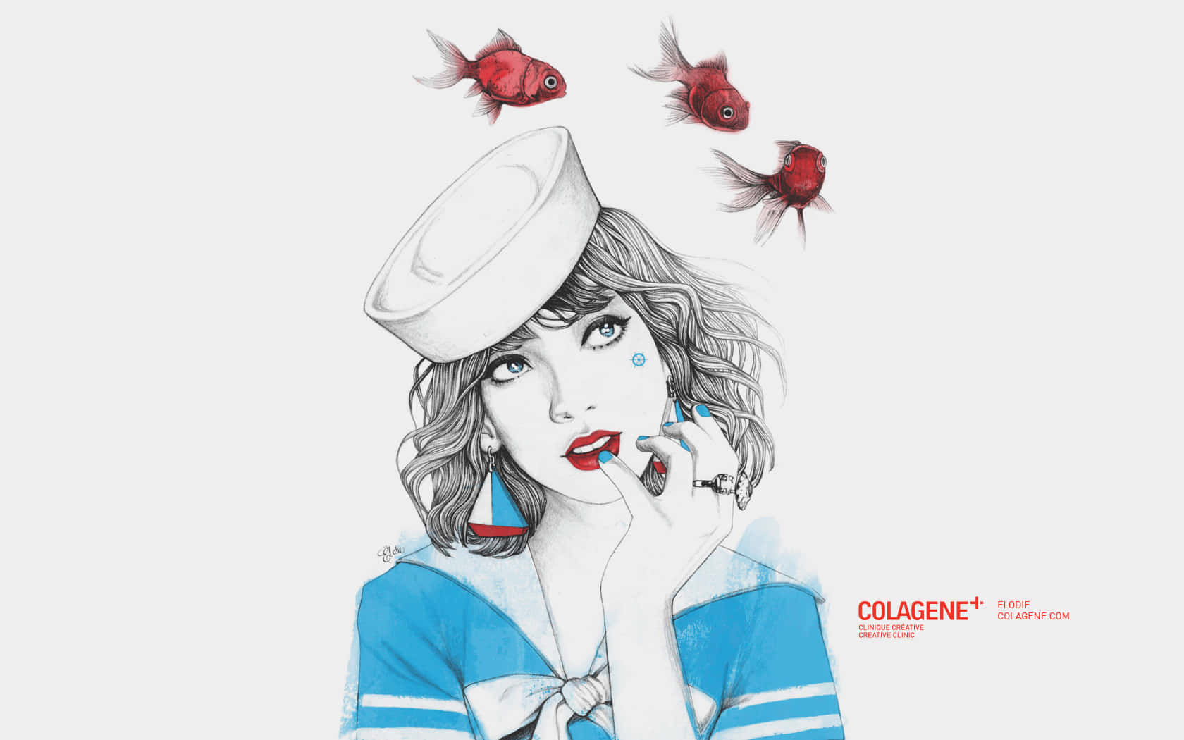 A Girl In A Sailor Hat Is Holding A Fish Wallpaper