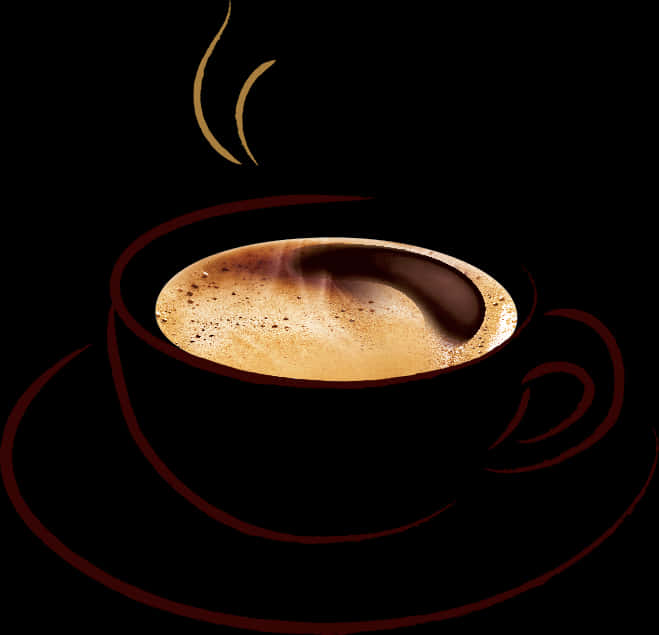 Steaming Coffee Cup Artistic Design PNG