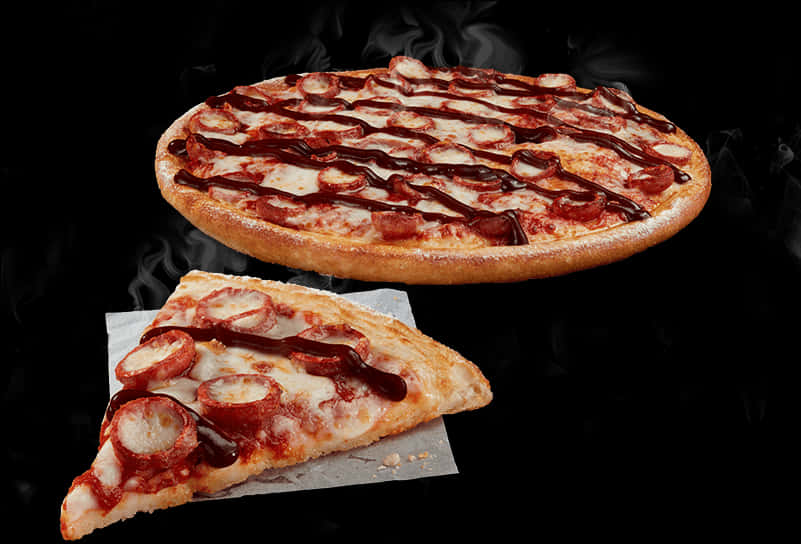 Steaming Hot Pepperoni Pizzawith B B Q Drizzle PNG