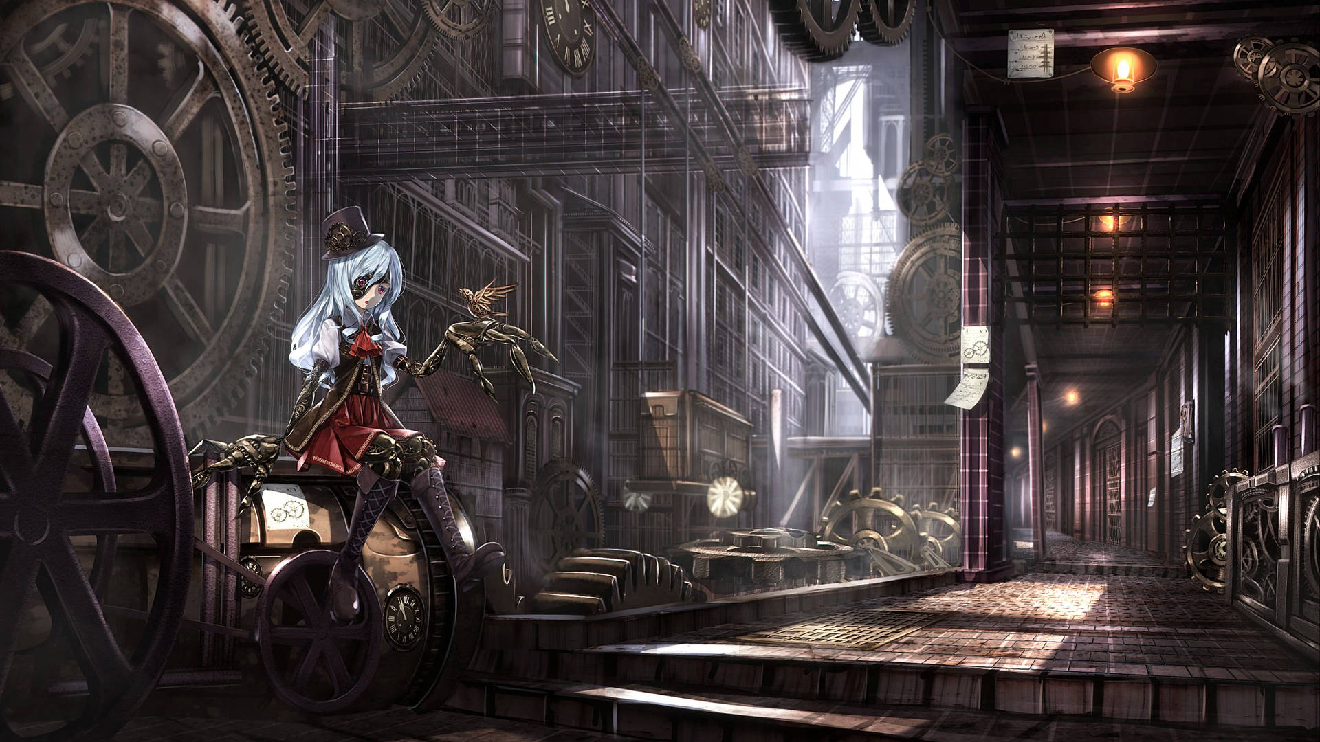 A captivating steampunk-themed anime girl with a unique style. Wallpaper