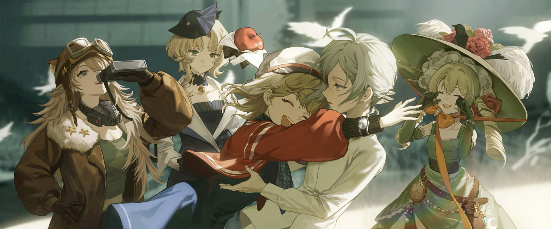 Steampunk_ Anime_ Group_ Hug Wallpaper