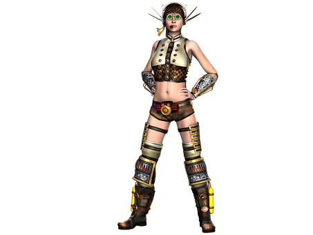 Steampunk Female Character3 D Model PNG