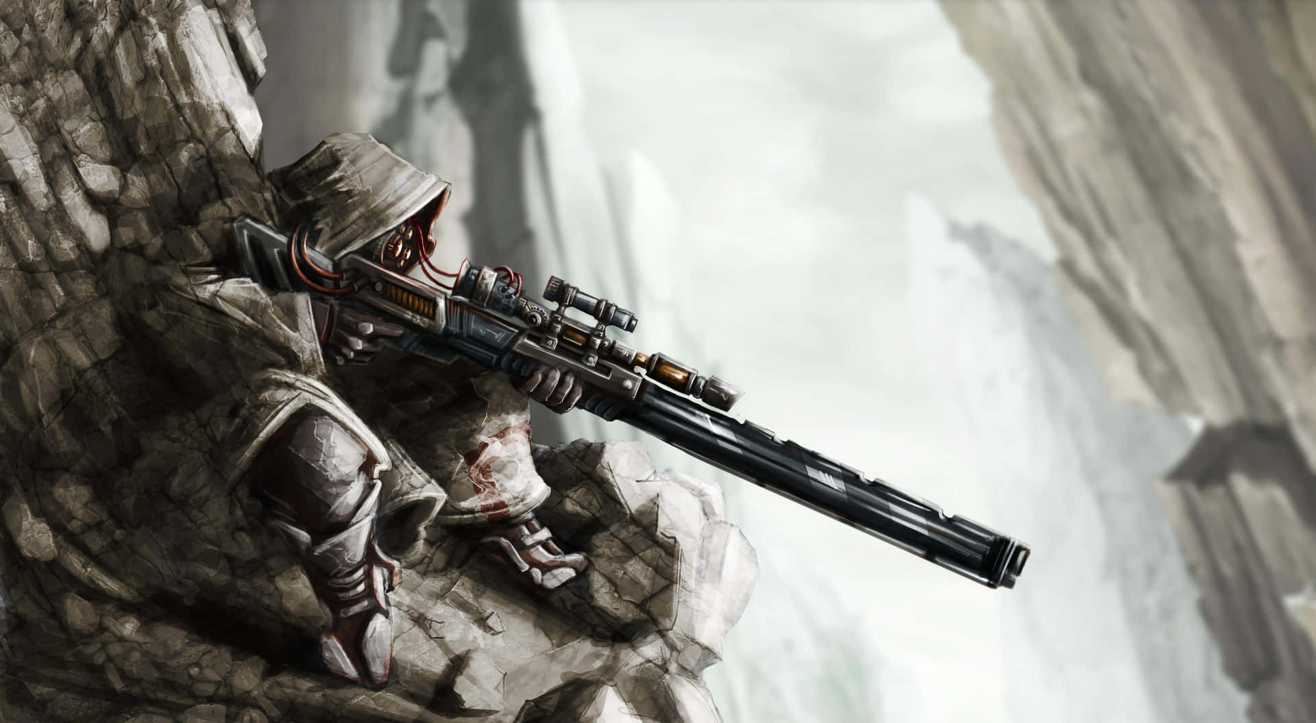 Steampunk_ Sniper_ On_ Cliff Wallpaper