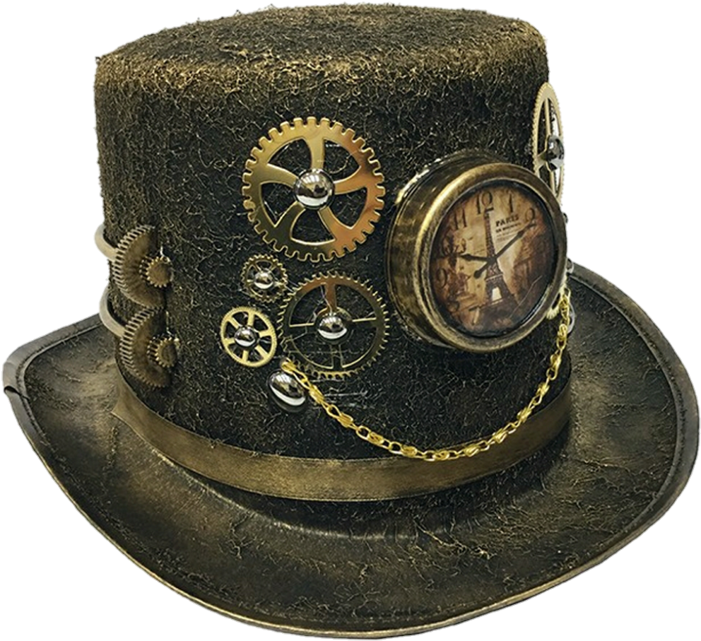 Steampunk Top Hatwith Gearsand Clock PNG