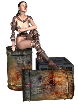 Steampunk Warrior Restingon Barrels PNG