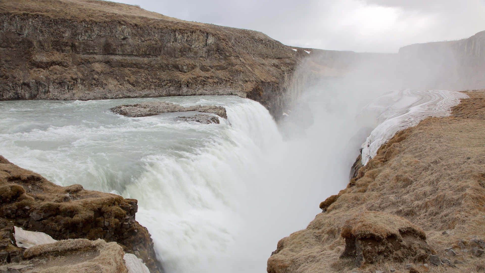 Steamy Gullfoss Waterfall In Southwest Iceland Wallpaper