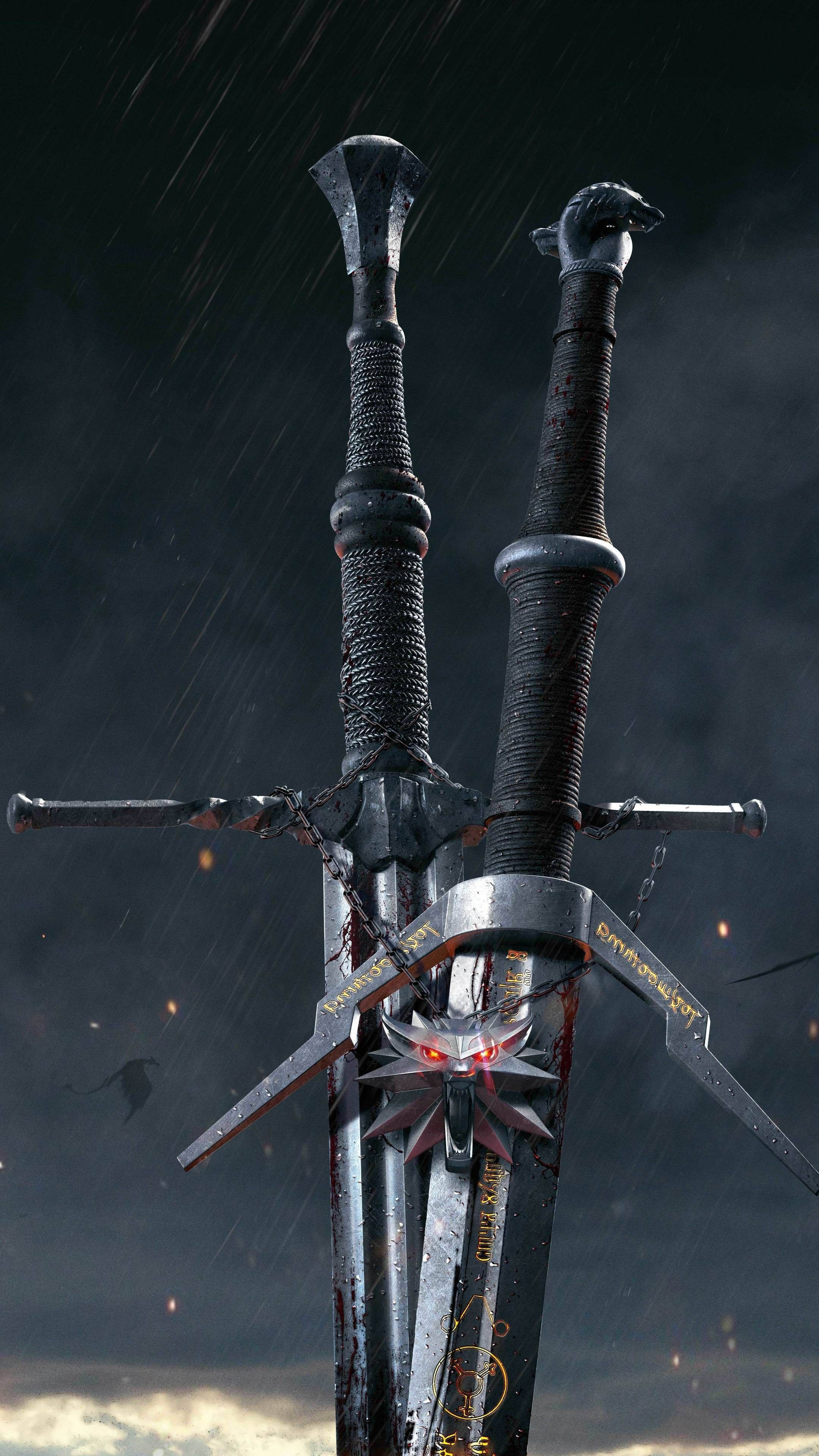 Steel And Silver Swords In Witcher 3 Iphone Wallpaper
