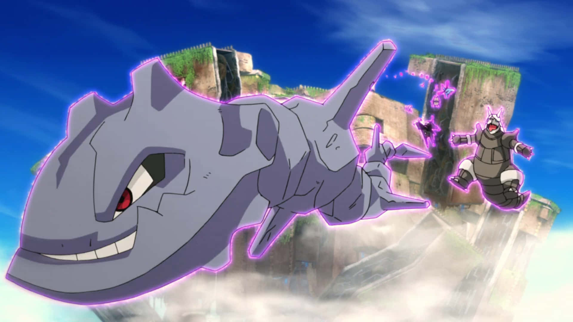 Steelix Floating With Aggron Wallpaper