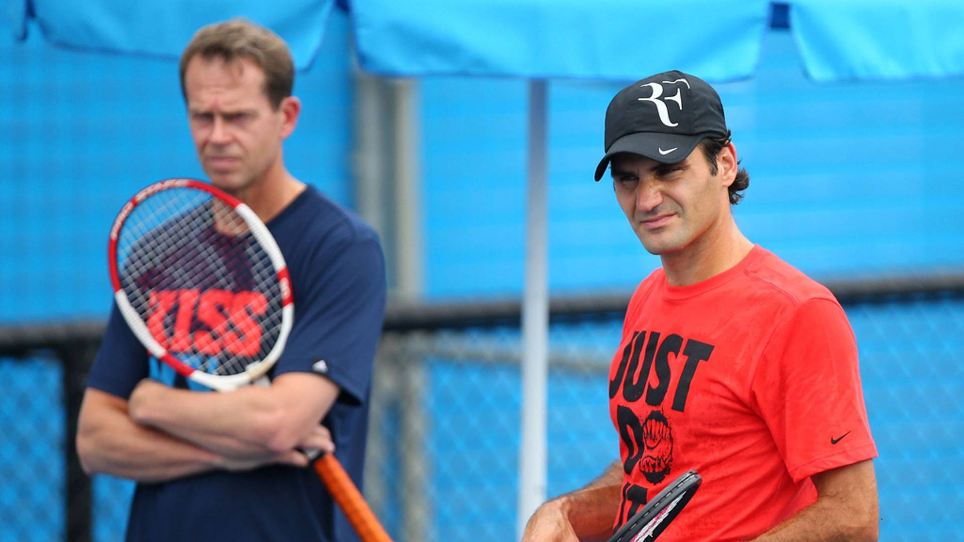 Stefan Edberg And Roger Federer Training Wallpaper