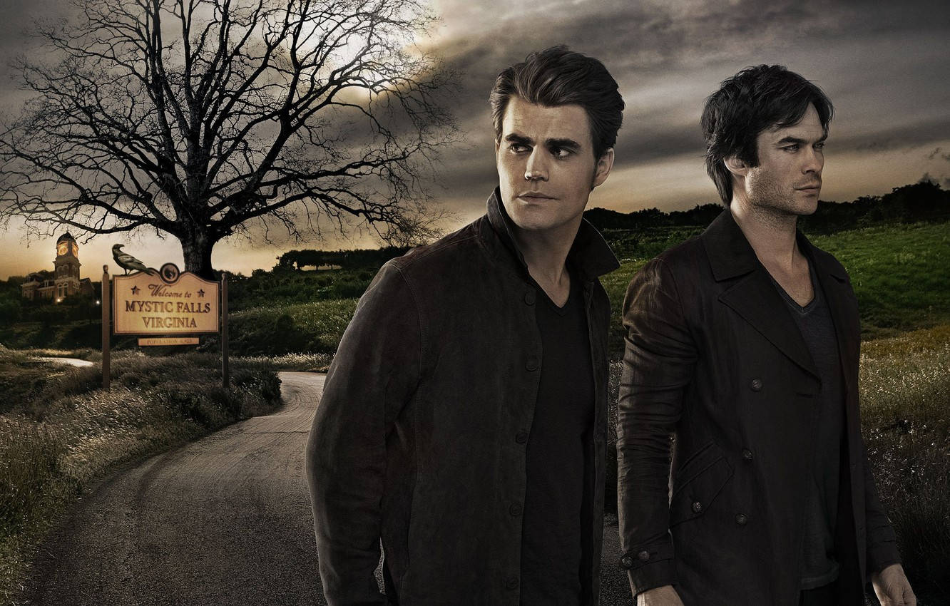 Stefan Salvatore with his brother Damon Wallpaper