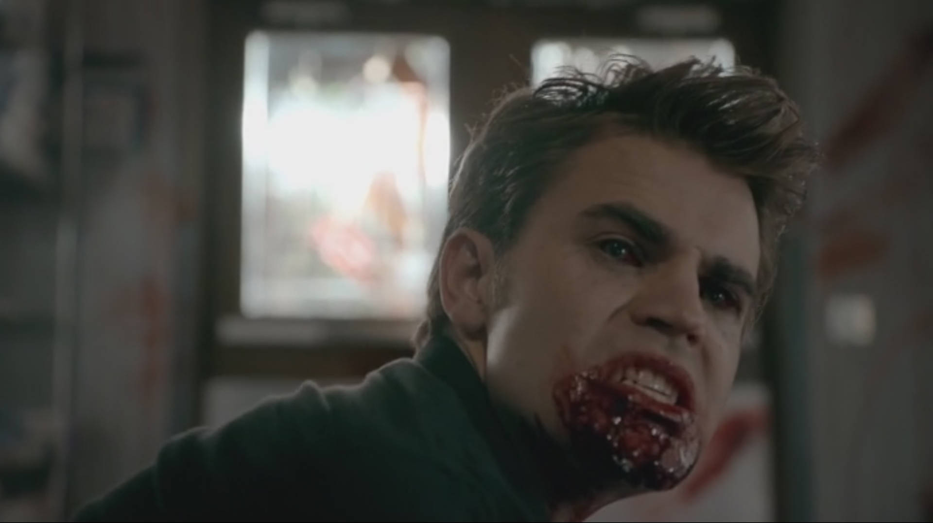 Intense Stefan Salvatore from Vampire Diaries with a Bloody Mouth Wallpaper