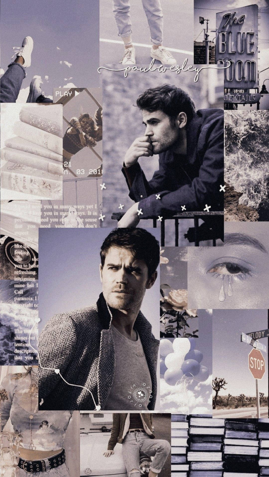 Stefan Salvatore Blue Aesthetic Collage Wallpaper