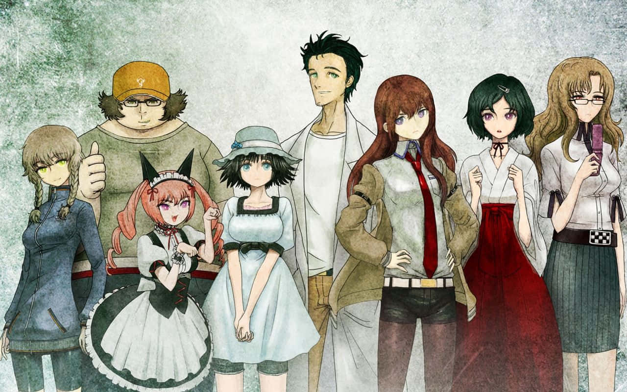 Steins Gate Anime Characters on City Street Background