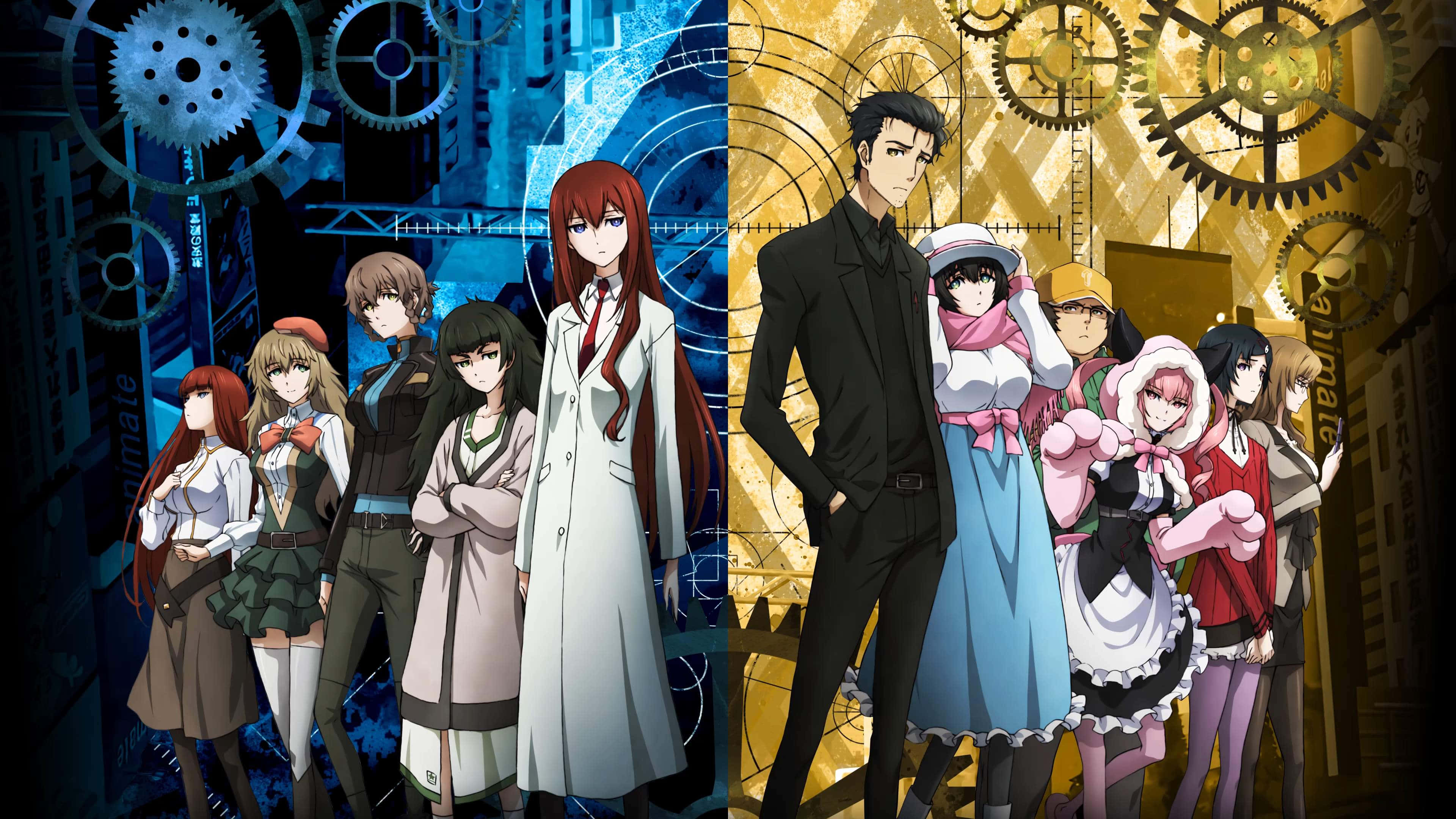 Download Steins Gate Anime Characters in a Beautiful Cityscape