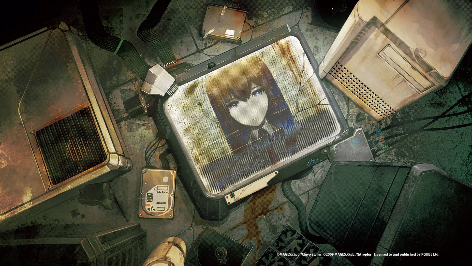 Makise Kurisu, the protagonist of Steins;Gate pictured in front of a monitor. Wallpaper