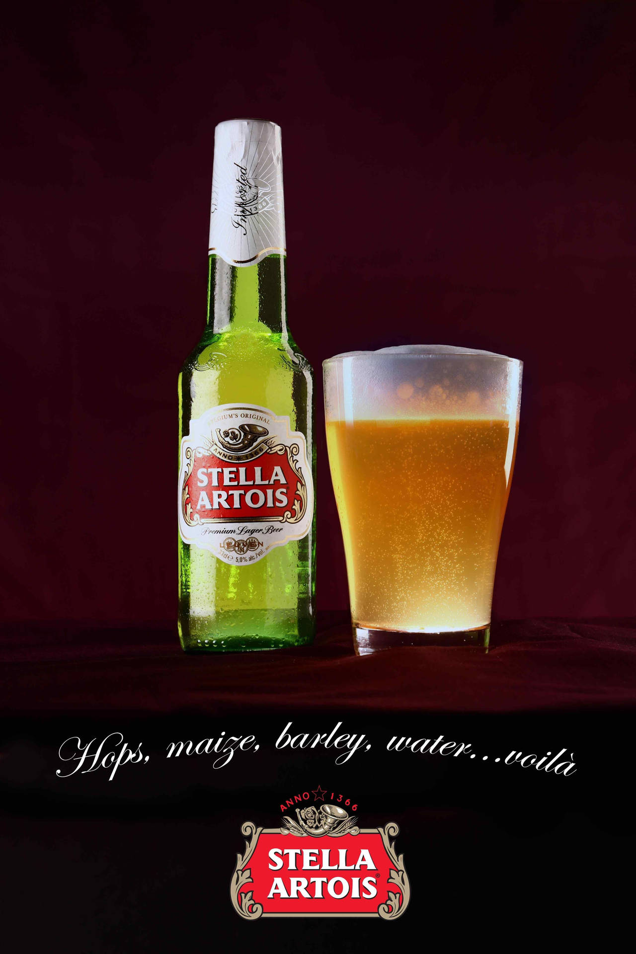 Stella Artois Liquor In Bottle And Glass Wallpaper
