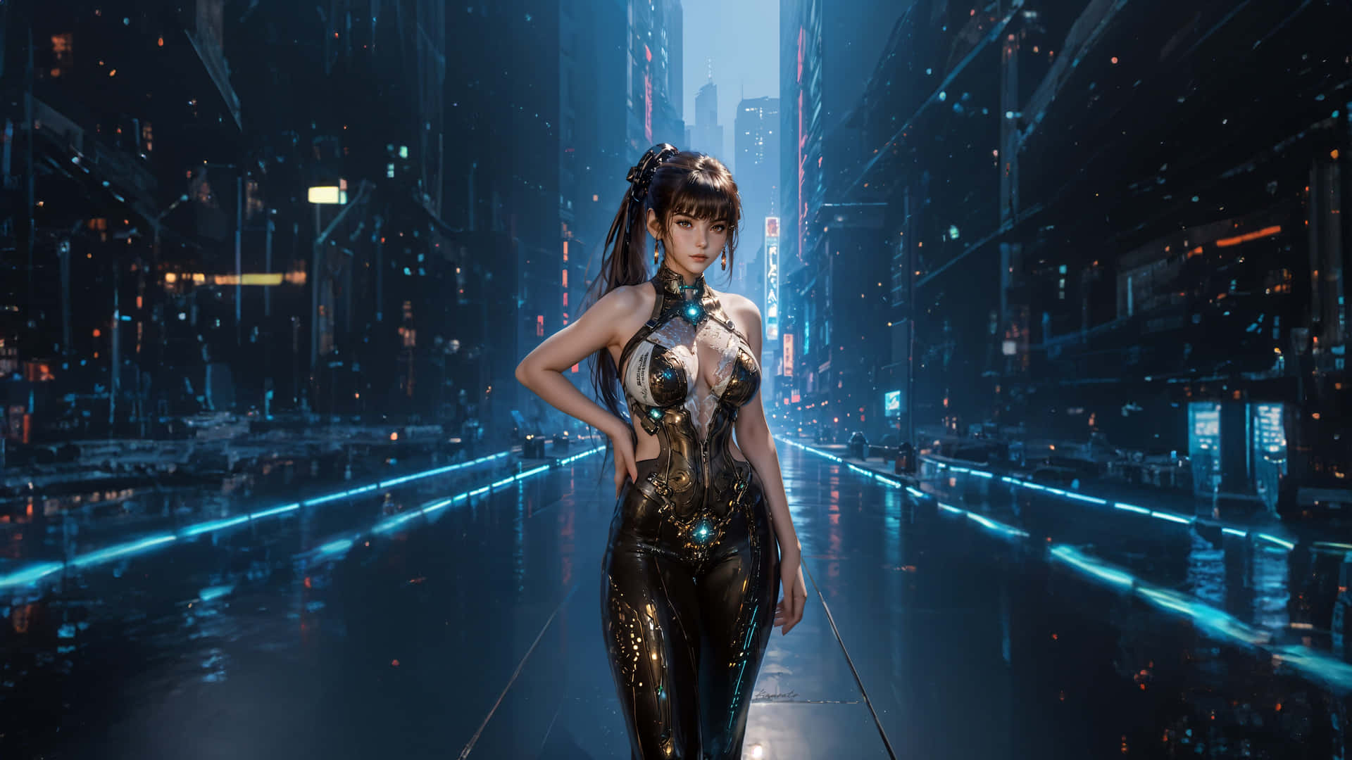 Stellar Blade Female Character Futuristic Cityscape Wallpaper