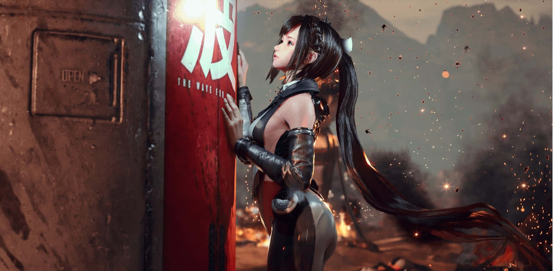 Stellar Blade Heroine Beside Red Door Wallpaper