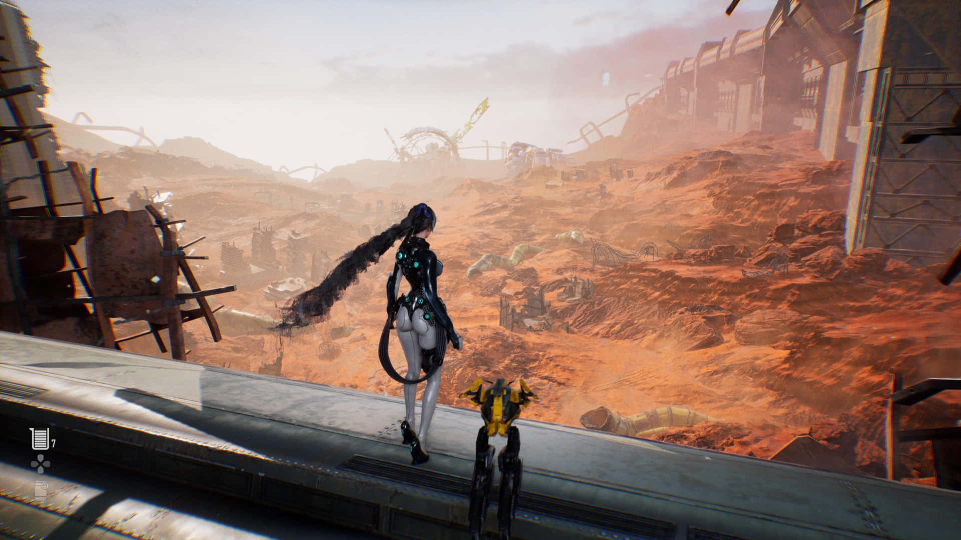 Stellar Blade Heroine Overlooking Dystopian Landscape Wallpaper