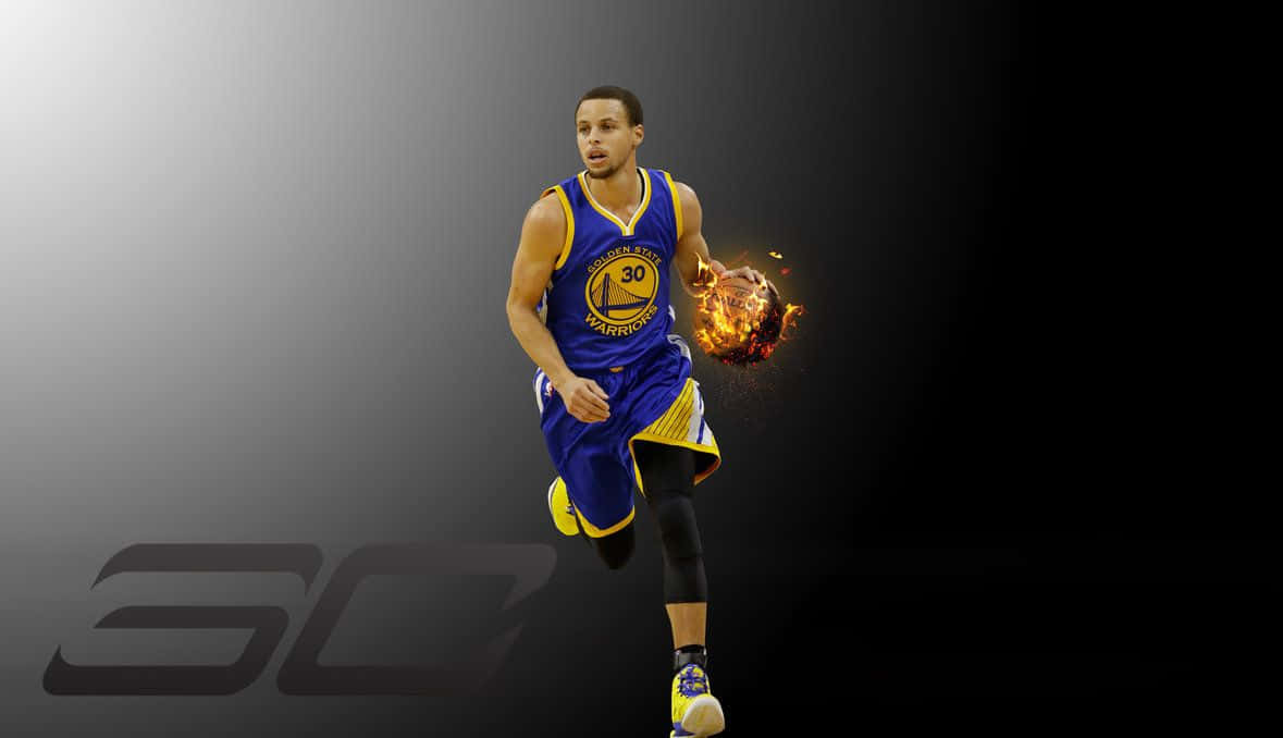 Stephen Curry Cool Flaming Ball Tapet: Stephen Curry Cool Flammende Bold Tapet Wallpaper