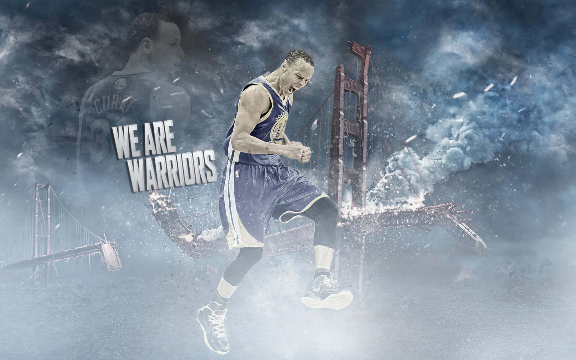 A Basketball Player Is Jumping In The Air With The Words We Are Warriors Wallpaper