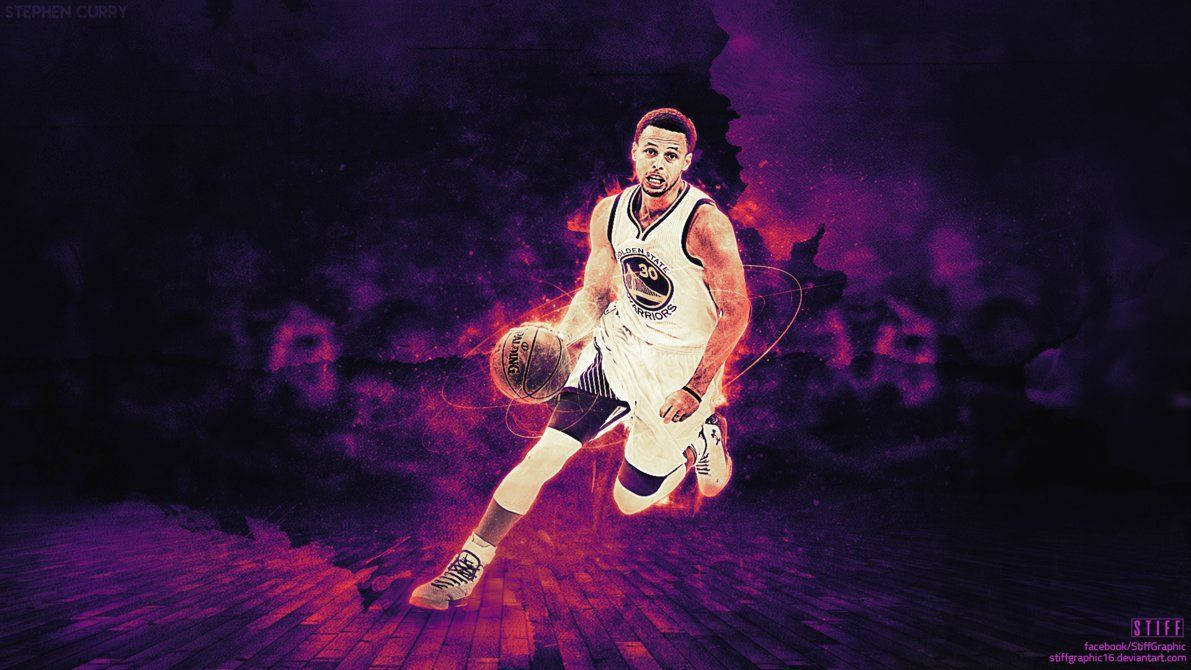 Stephen Curry In Violet Background Wallpaper