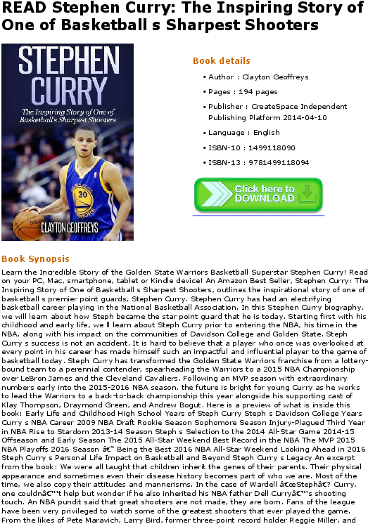 Stephen Curry Inspiring Story Book Cover PNG
