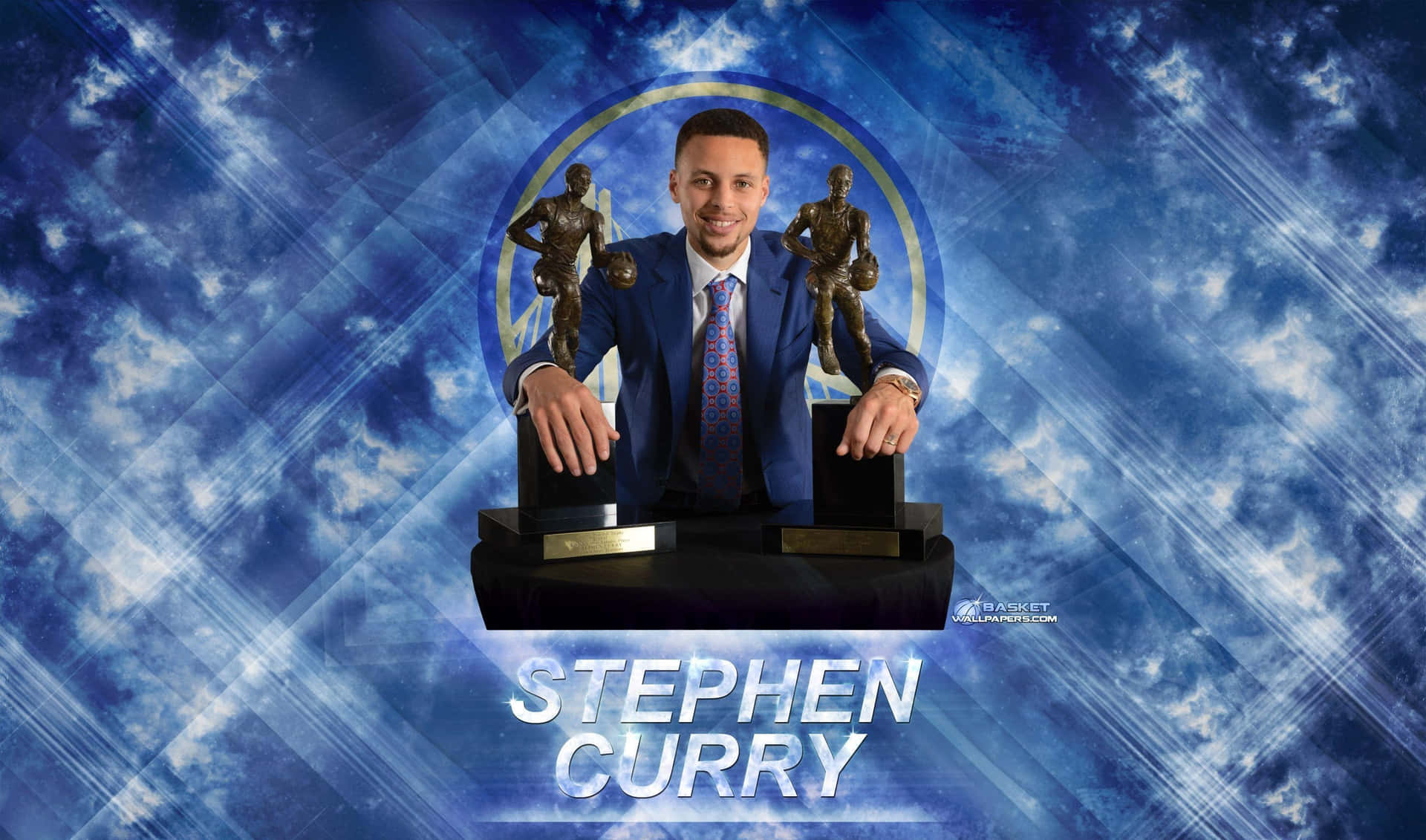 Stephen Currywith M V P Trophies Wallpaper