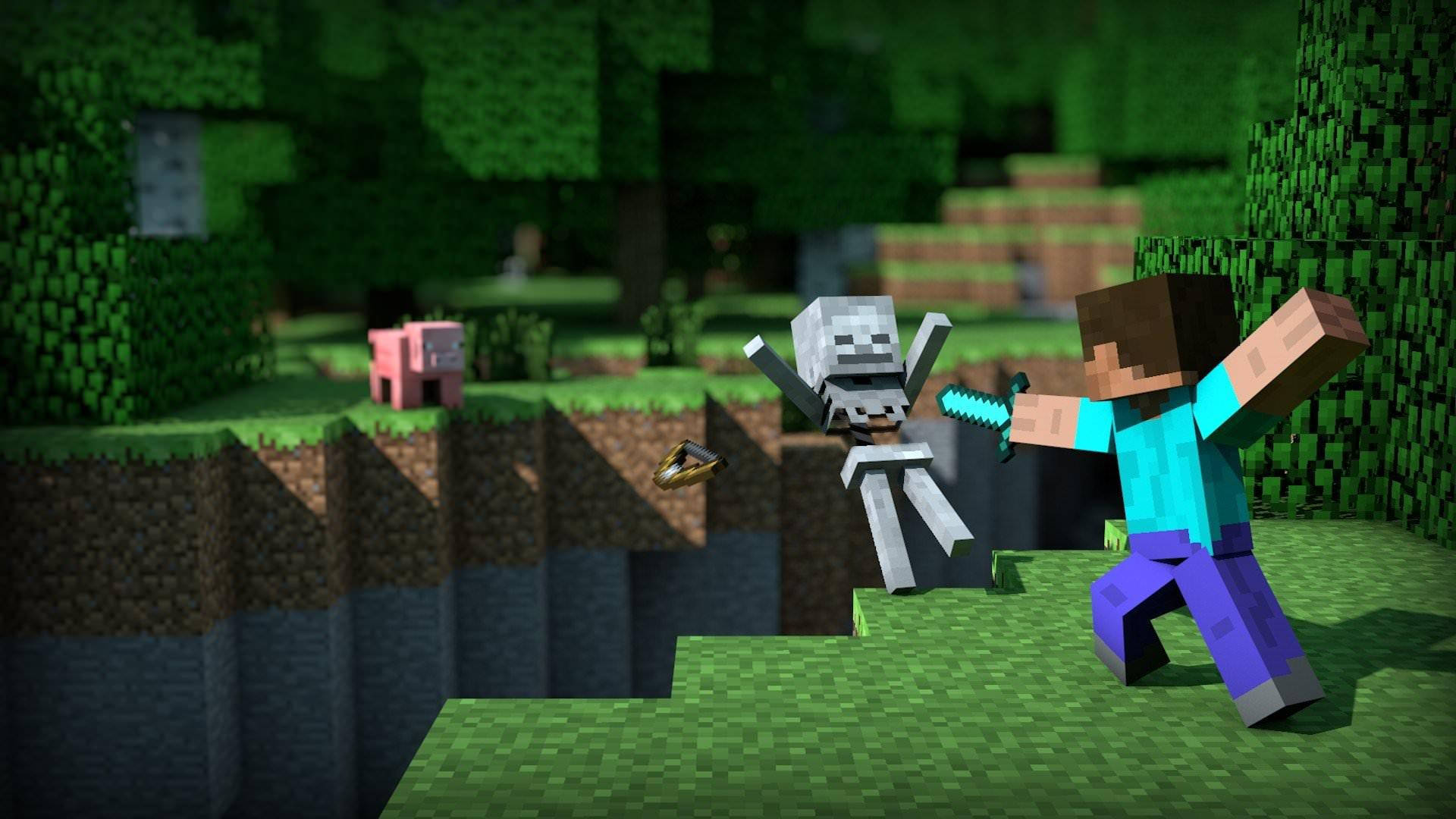 Steve And Skeleton Moving Minecraft Wallpaper
