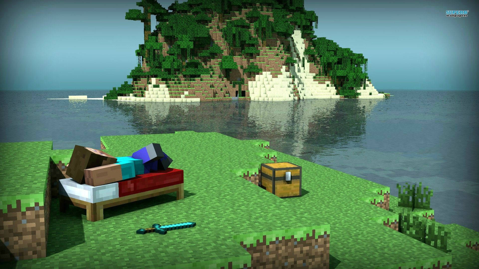 Steve By The Lake Minecraft Hd