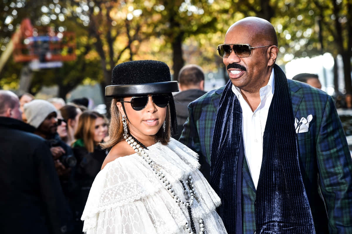 Steve Harvey And Wife In Black And White Picture