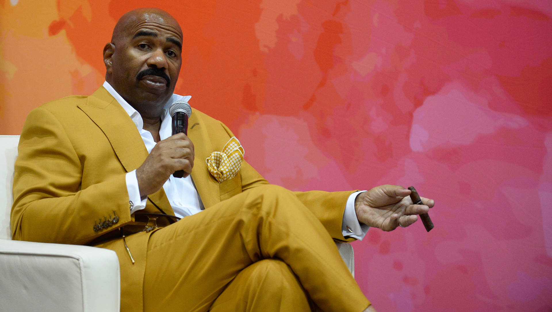 Steve Harvey In A Yellow Suit Background