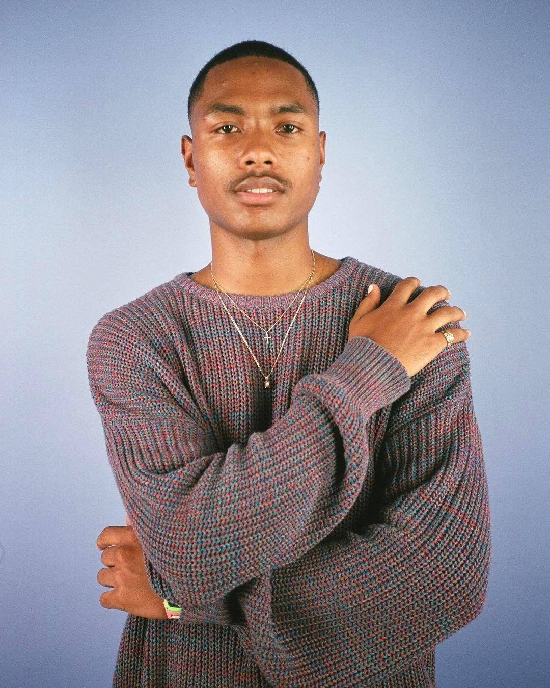 Steve Lacy Wearing Knitted Gray Sweater