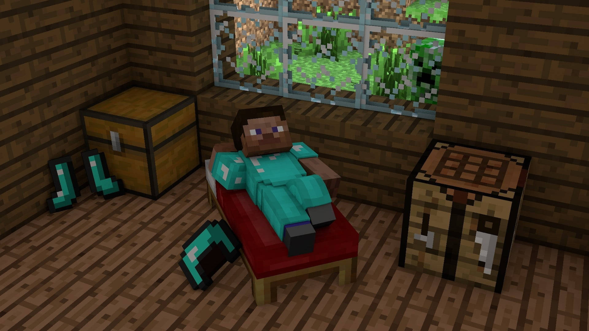 Steve On A Bed Cool Minecraft Wallpaper