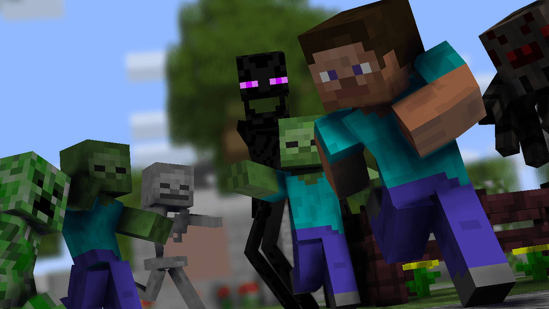 Steve With Hostile Mobs 2560x1440 Minecraft Picture