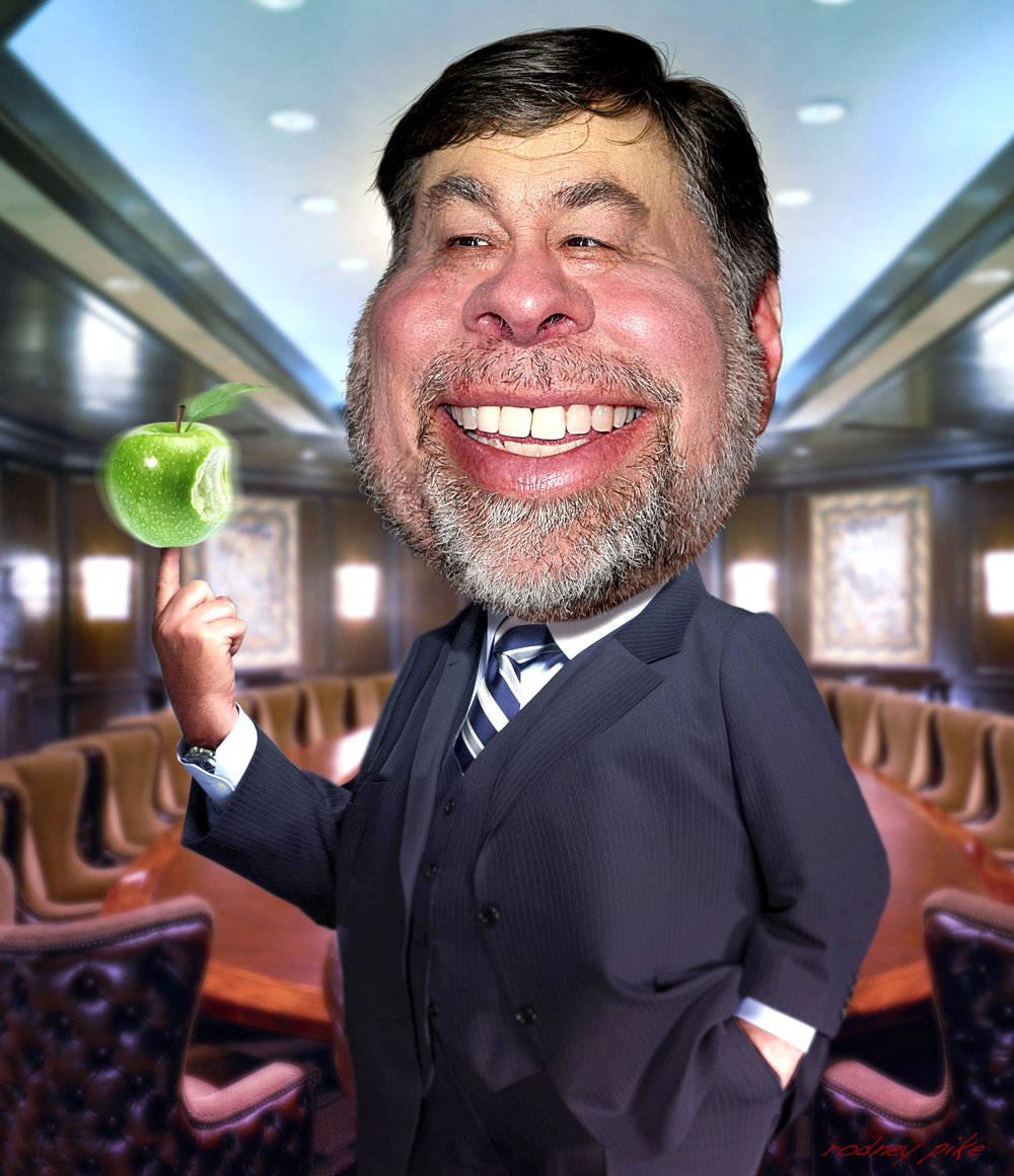 Steve Wozniak Karikatur Med Grøn Æble Logo Wallpaper
