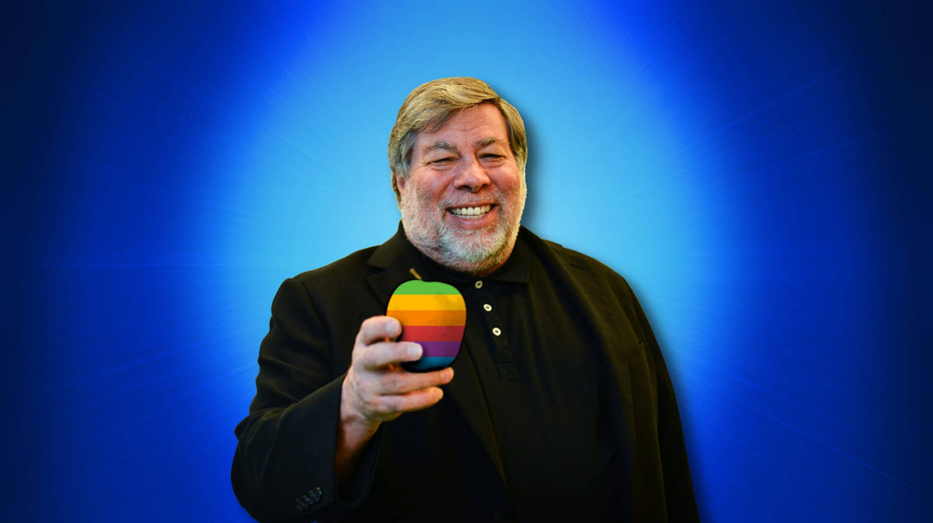 Steve Wozniak Holding Colorful Apple Picture