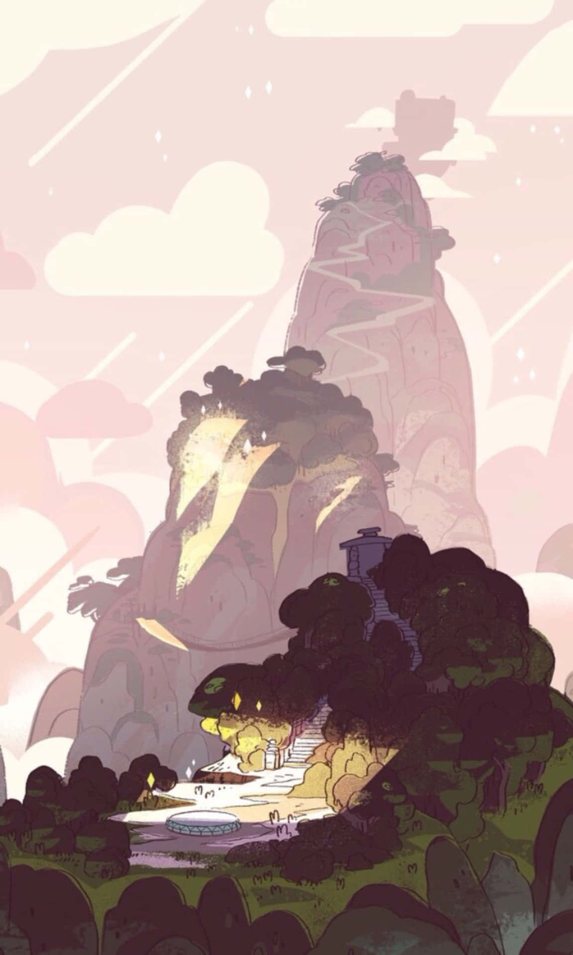 A Cartoon Illustration Of A Mountain And A Tree Wallpaper