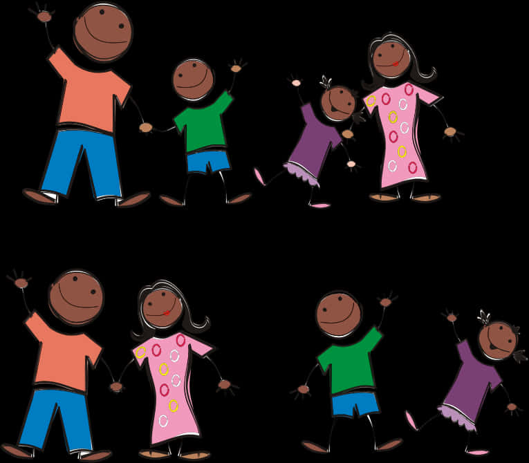 Stick Family Holding Hands PNG