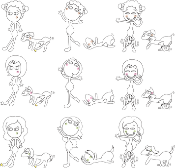 Stick Figure Girland Dog Interactions PNG