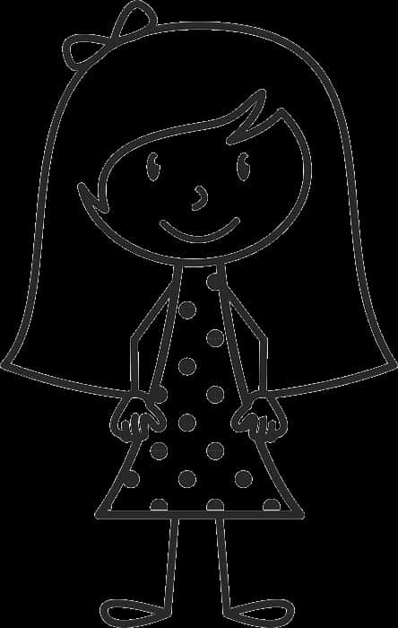 Stick Figure Girlwith Bowand Polka Dot Dress PNG